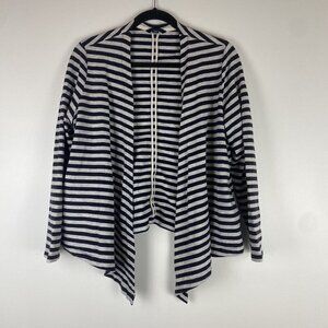 Lands End Kid's Striped Open Front Cardigan Size L Cotton Waterfall Front
